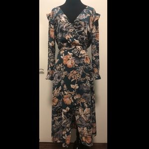 Aly & Jay floral deep V midi dress